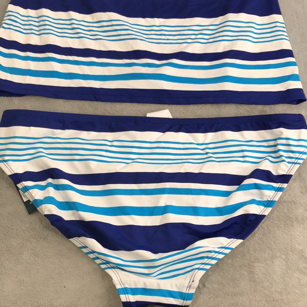 Lauren Ralph Lauren Blue Striped Halter Tankini 2 Piece Set 14/16 New - Picture 5 of 12